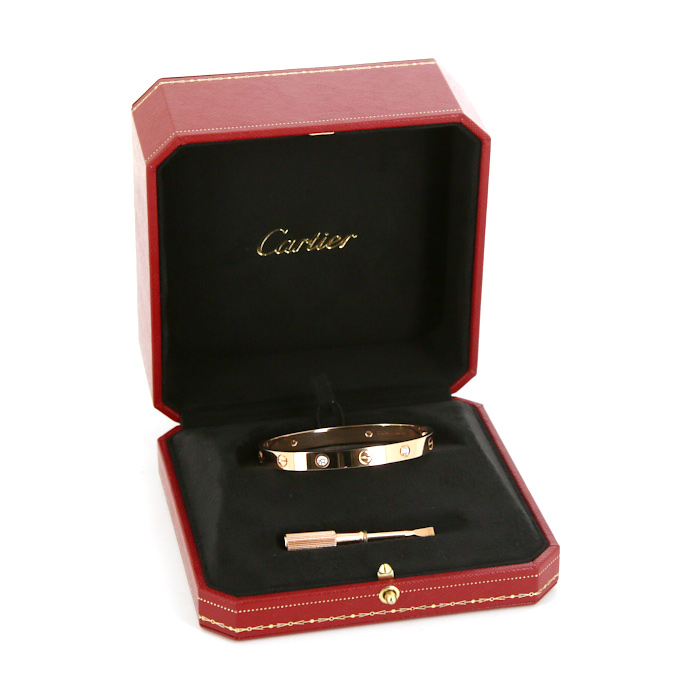 Cartier Love 4 diamants bracelet in pink gold and diamonds, size 17 - Detail D2
