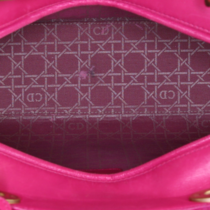 Borsa da spalla o a mano Dior Lady Dior modello grande in tweed rosa cannage e pelle rosa - Detail D3