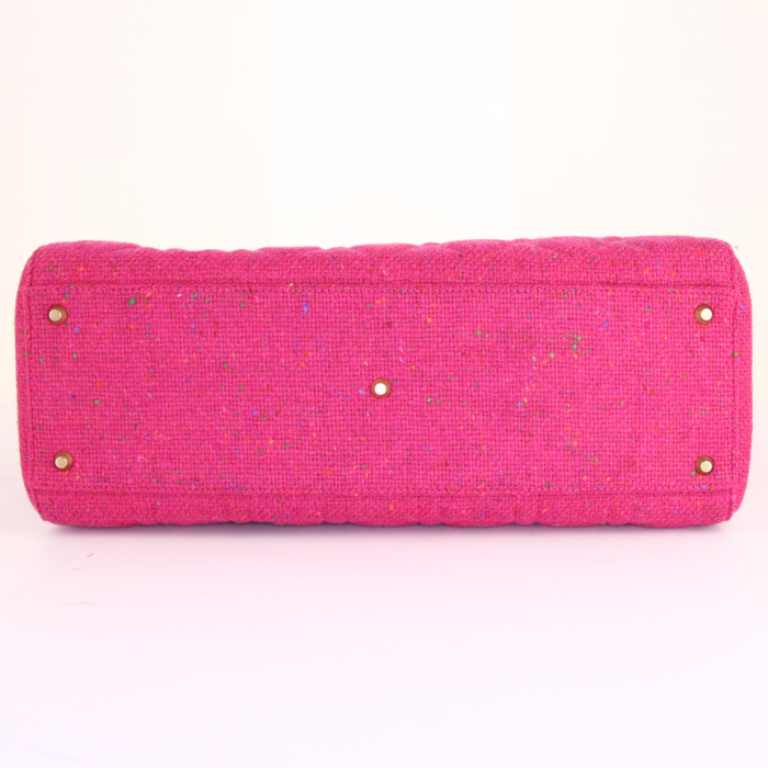 Bolso para llevar al hombro o en la mano Dior Lady Dior modelo grande en tweed rosa y cuero rosa - Detail D5