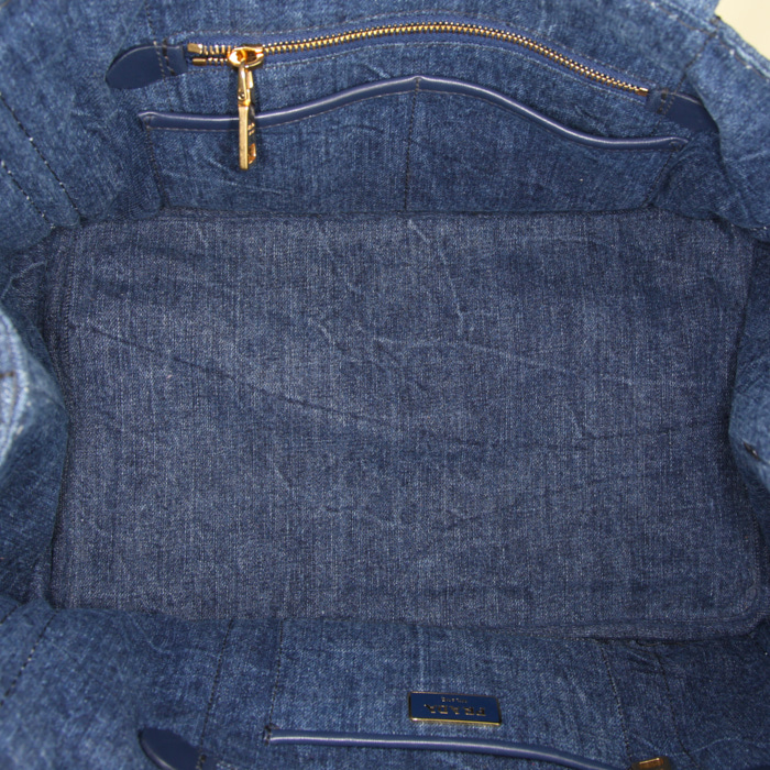 Prada Canapa shopping bag in dark blue denim canvas - Detail D2
