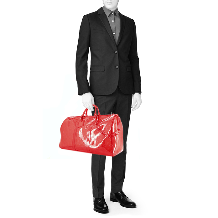 Louis Vuitton Keepall Editions Limitées travel bag in red shading vinyl and red vinyl - Detail D1