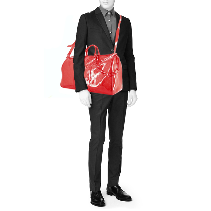 Louis Vuitton Keepall Editions Limitées travel bag in red shading vinyl and red vinyl - Detail D2
