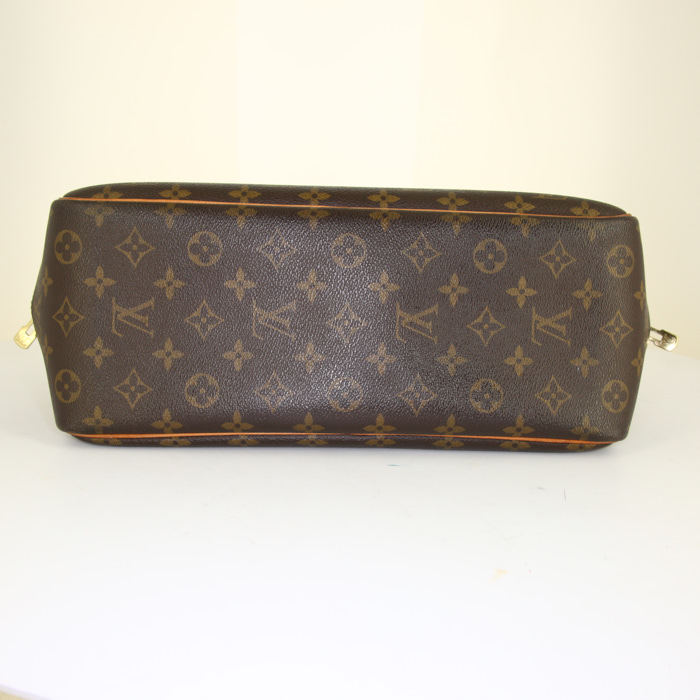 Sac à main Louis Vuitton Deauville en toile monogram marron et cuir naturel - Detail D4