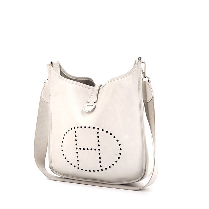 Hermès Hermes Evelyne Crossbody Bag in Cream Canvas and Black Leather White  Cloth ref.613109 - Joli Closet