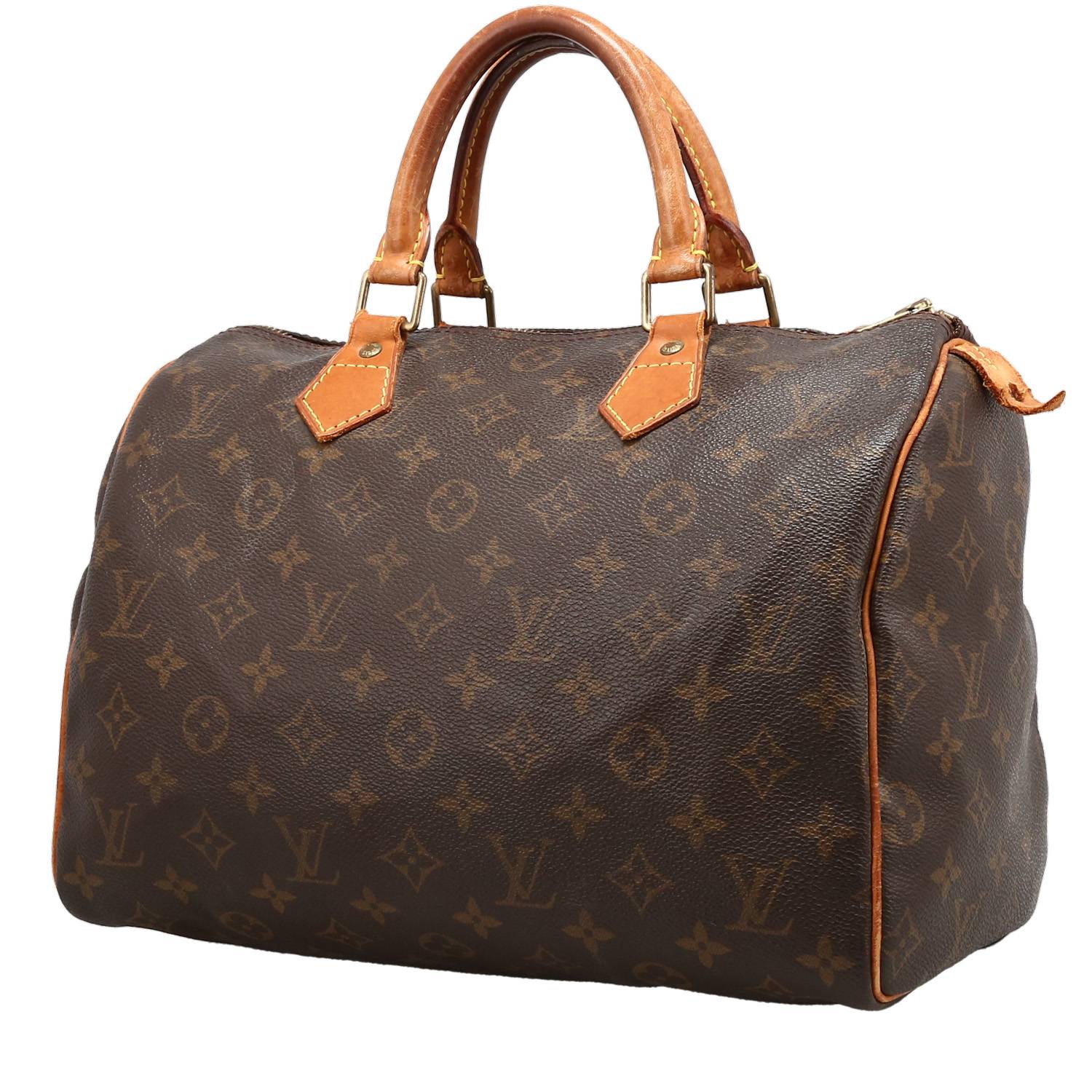 Louis Vuitton Speedy 30 handbag in brown monogram canvas and natural leather - 00pp