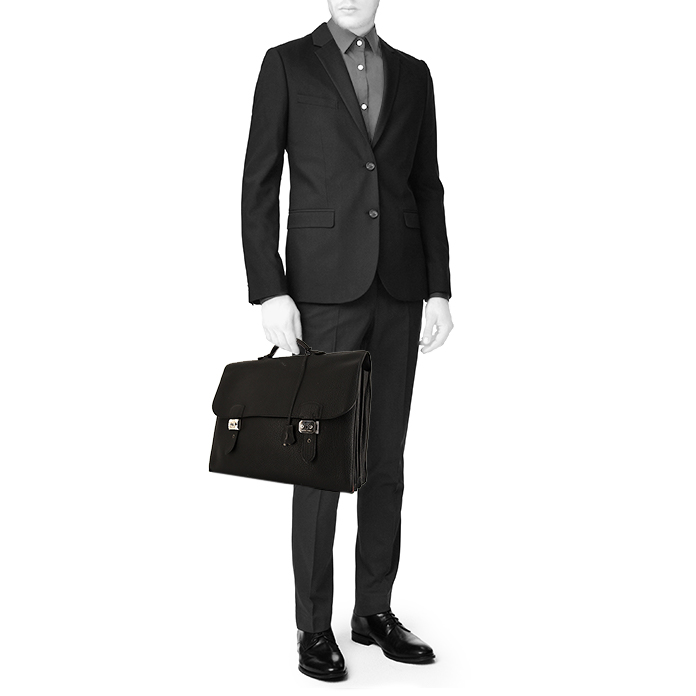 Hermès Sac à dépêches briefcase in black togo leather - Detail D1