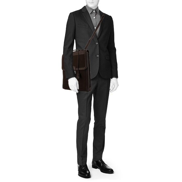 Hermès Sac à dépêches briefcase in brown canvas and brown leather - Detail D1