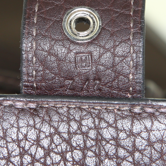 Porte-documents Hermès Sac à dépêches en toile marron et cuir marron - Detail D4