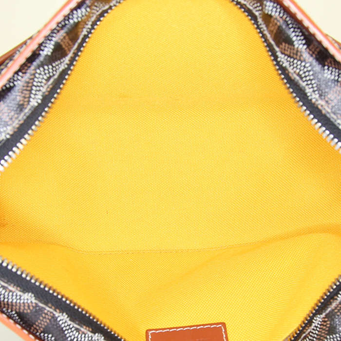 Goyard Jouvence pouch in black Goyard canvas and brown leather - Detail D2