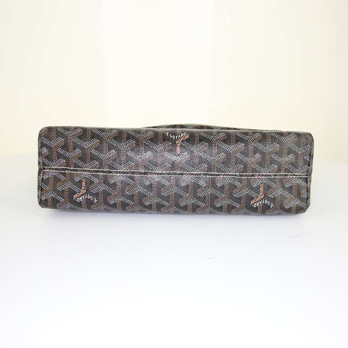Goyard Jouvence pouch in black Goyard canvas and brown leather - Detail D4