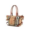 Burberry Salisbury bag worn on the shoulder or carried in the hand in beige Haymarket canvas and orange - 00pp thumbnail
