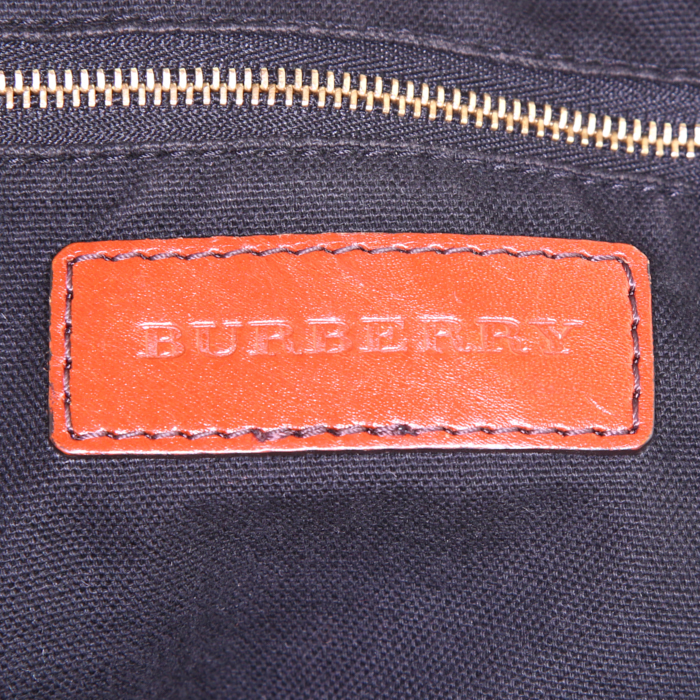 Bolso para llevar al hombro o en la mano Burberry Salisbury en lona Haymarket beige y cuero esmaltado naranja - Detail D3