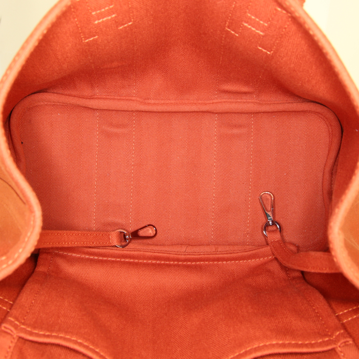 Bolso de mano Hermès Valparaiso en cuero naranja y lona naranja - Detail D2