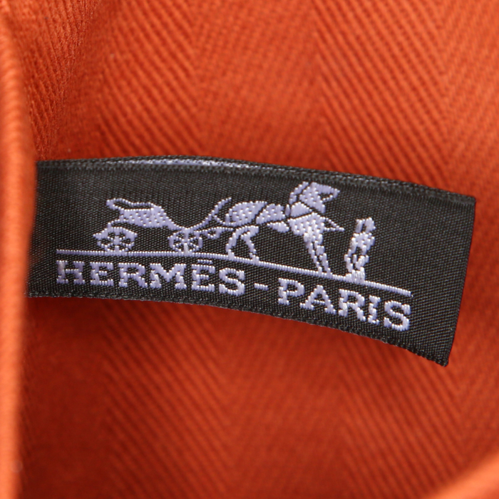 Hermès Valparaiso handbag in orange leather and orange canvas - Detail D3