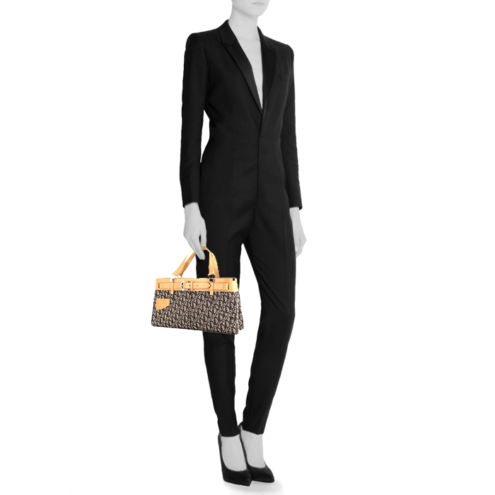 Shopping bag Dior Jeans Pocket in tessuto a monogramma Oblique marrone e pelle beige - Detail D1