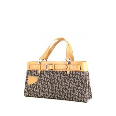 Bolso Cabás Dior Jeans Pocket en lona Monogram Oblique marrón y cuero beige