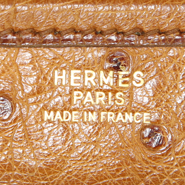 Hermes Nouméa shoulder bag in gold ostrich leather - Detail D3