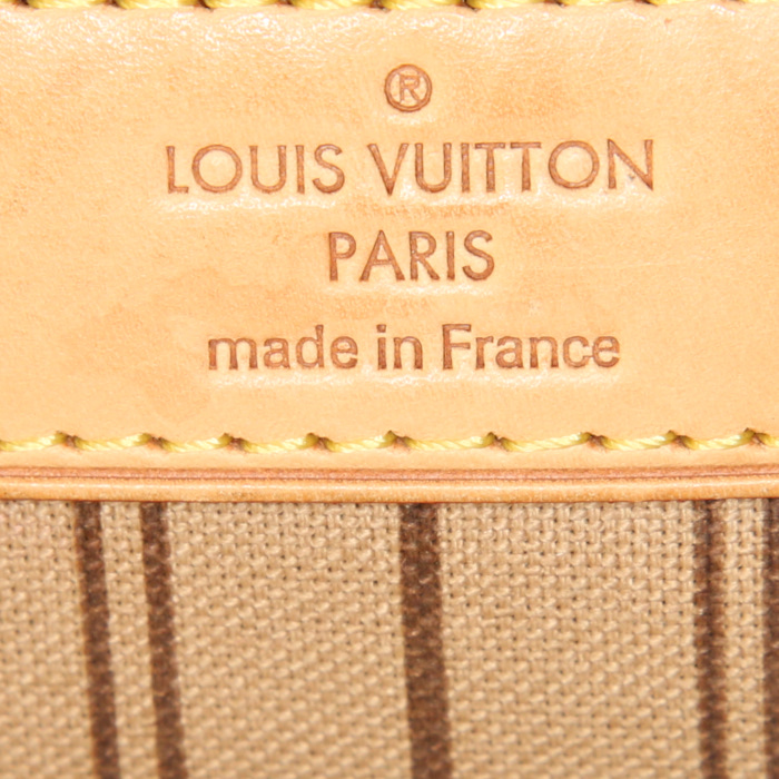 Louis Vuitton Neverfull medium size shopping bag in brown monogram canvas and natural leather - Detail D3