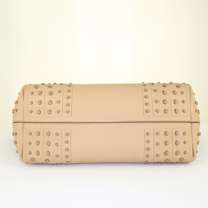 Bolso Cabás Tod's Wave en cuero granulado beige y blanco - Detail D4