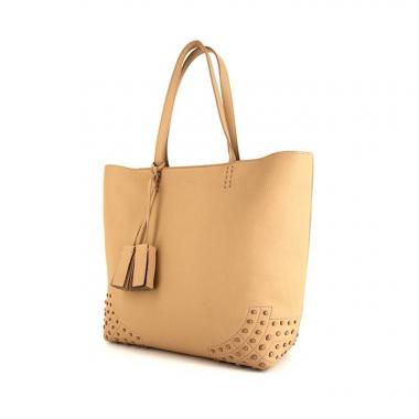 Shopping bag Tod's Wave in pelle martellata beige e bianca