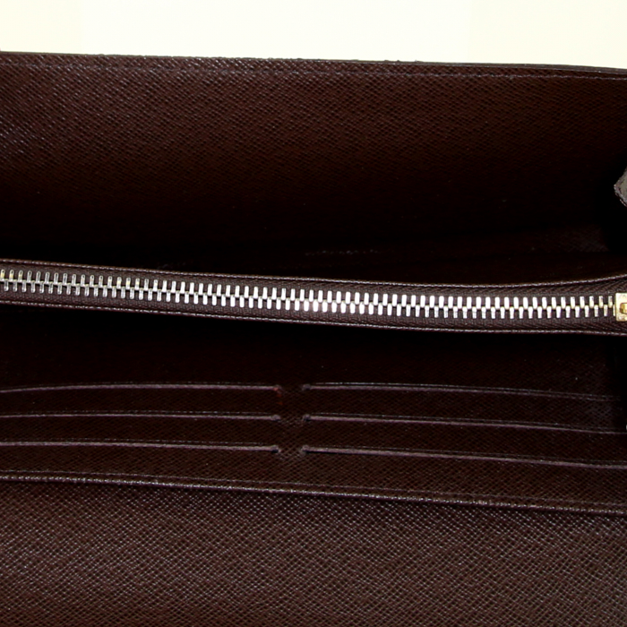 Louis Vuitton Sarah wallet in ebene damier canvas and brown leather - Detail D2