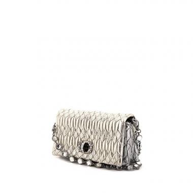 Sac/pochette Miu Miu Iconic Crystal en cuir irisé matelassé argenté