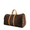 Borsa da viaggio Louis Vuitton Keepall 55 cm in tela monogram marrone e pelle naturale - 00pp thumbnail