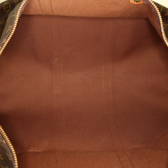 Borsa da viaggio Louis Vuitton Keepall 50 cm in tela monogram marrone e pelle naturale - Detail D2