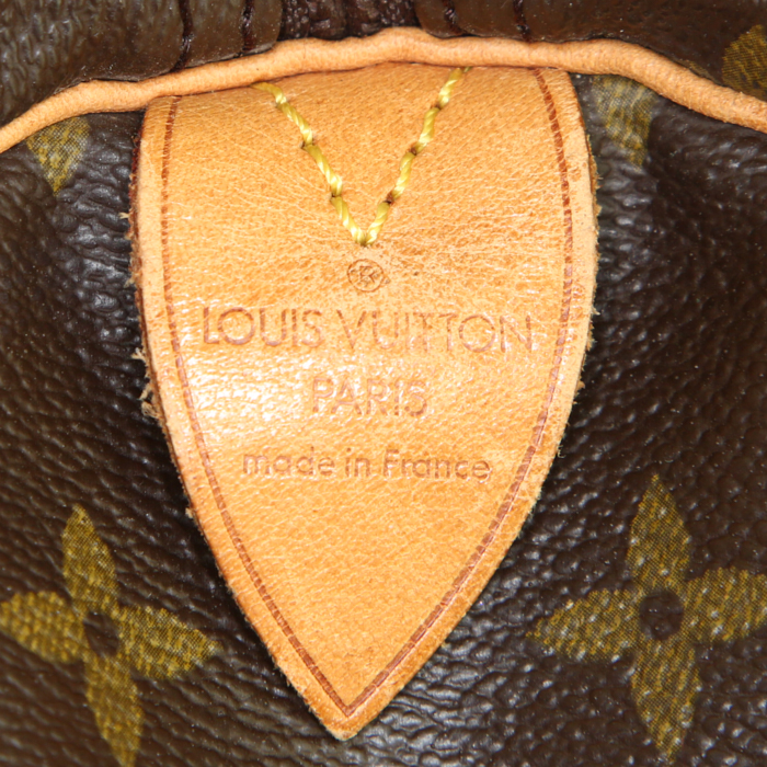 Sac de voyage Louis Vuitton Keepall 50 cm en toile monogram marron et cuir naturel - Detail D3