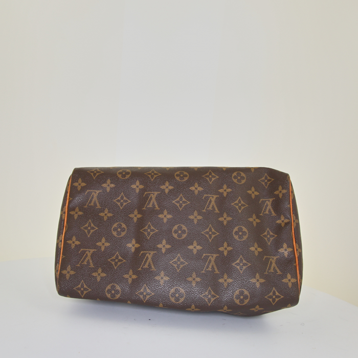 Sac à main Louis Vuitton Speedy 30 en toile monogram marron et cuir naturel - Detail D4