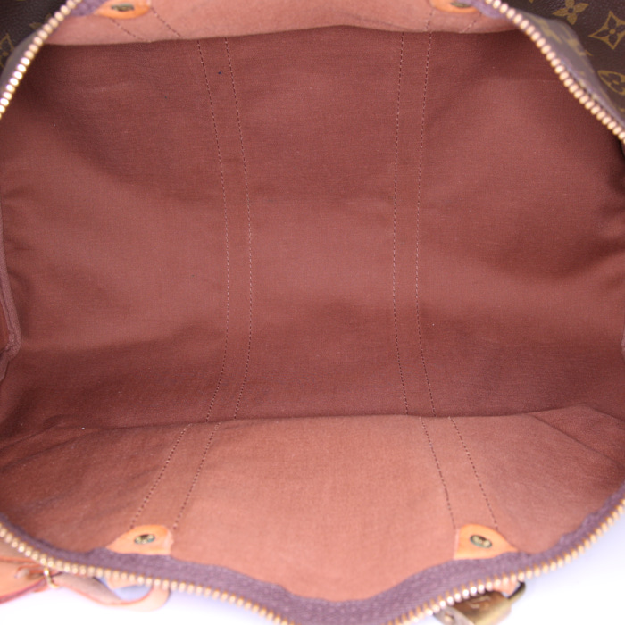 Louis Vuitton Keepall 50 cm travel bag in brown monogram canvas and natural leather - Detail D2