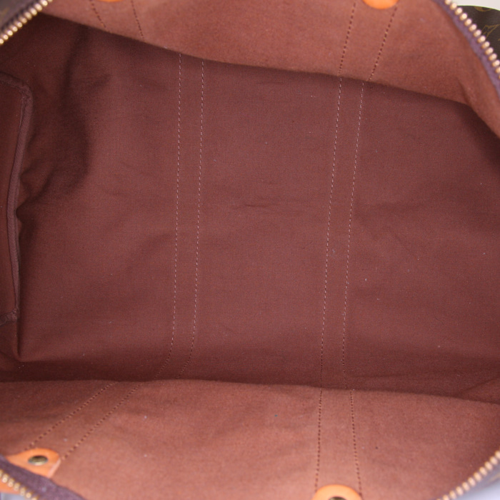 Bolsa de viaje Louis Vuitton Keepall 50 cm en lona Monogram marrón y cuero natural - Detail D2
