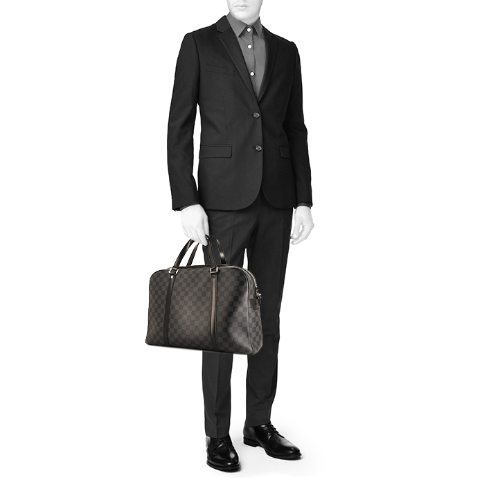 Louis Vuitton briefcase in grey damier canvas and black leather - Detail D1