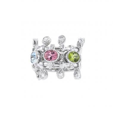 Anello Dior Deux Epices in oro bianco,  diamanti, tormalina, peridoto e acquamarina