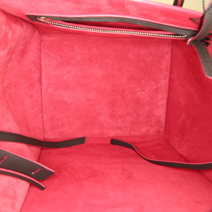 Céline Phantom shopping bag in black grained leather and pink piping - Detail D2