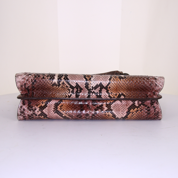 Sac bandoulière Bulgari Leoni en python beige et noir - Detail D5