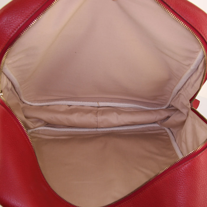 Borsa a tracolla Hermes Reporter in tela cerata beige e pelle rossa - Detail D2