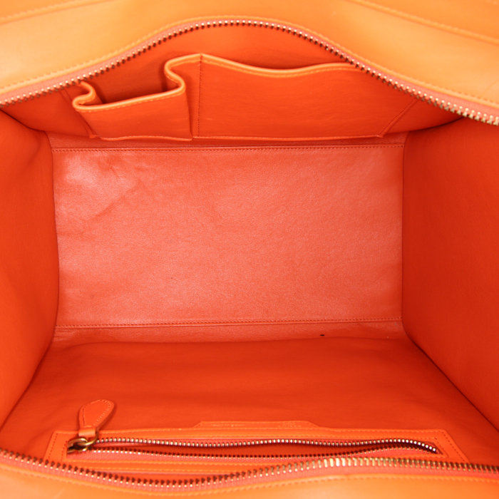 Sac à main Celine Luggage moyen modèle en cuir orange - Detail D2