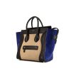 Celine Luggage medium model handbag in beige and black leather and blue suede - 00pp thumbnail