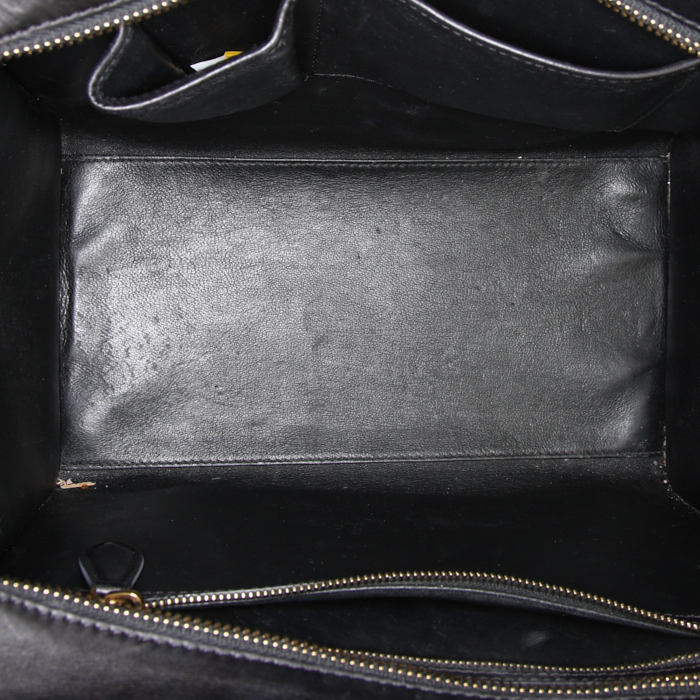 Sac à main Celine Luggage Mini moyen modèle en cuir beige et noir et daim bleu - Detail D2