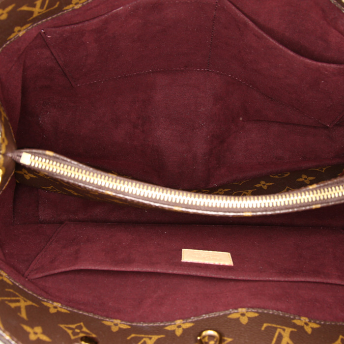 Borsa Louis Vuitton Montaigne modello grande in tela monogram cerata marrone e pelle naturale - Detail D3