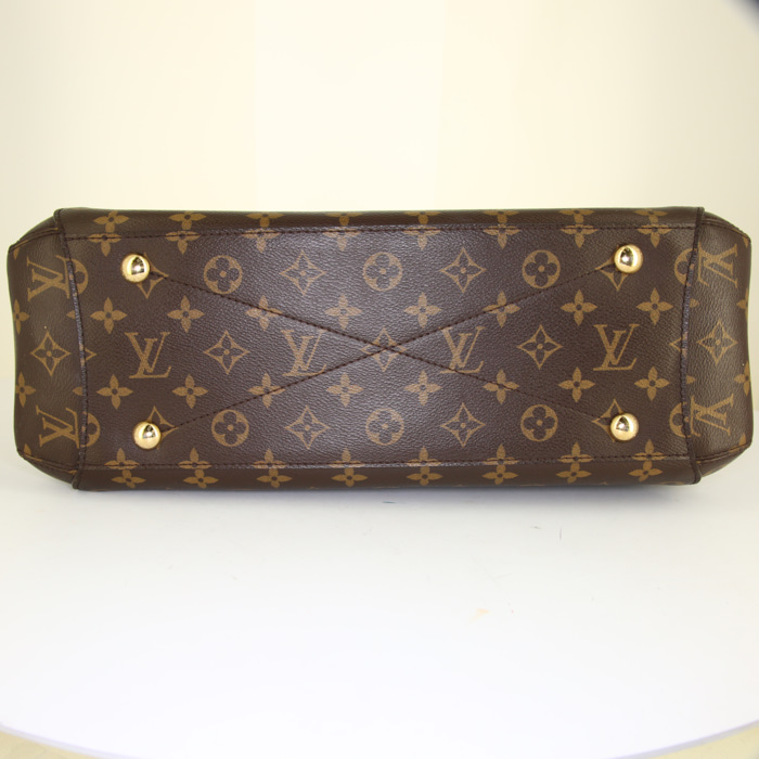 Borsa Louis Vuitton Montaigne modello grande in tela monogram cerata marrone e pelle naturale - Detail D5