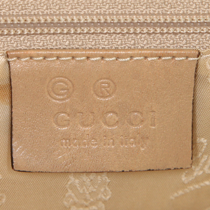 Bolso para llevar al hombro o en la mano Gucci en lona Monogram revestida blanca y cuero marrón - Detail D3