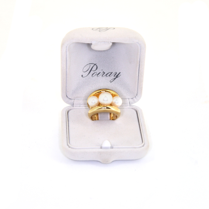 Poiray Fidji large model ring in yellow gold and cultured pearls - Detail D2