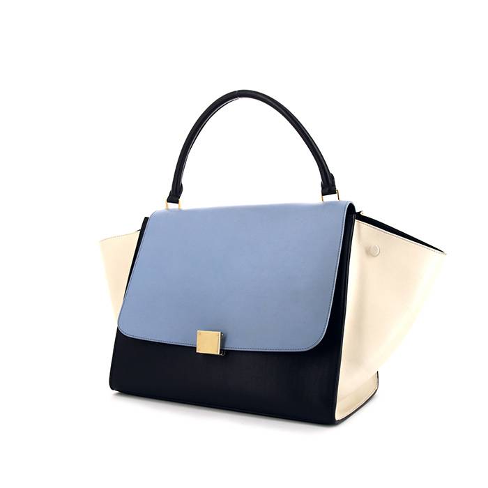 Celine Trapeze large model handbag in light blue, white and dark blue leather - 00pp