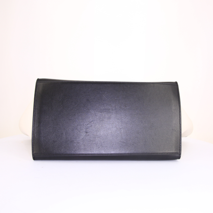 Bolso de mano Celine Trapeze modelo grande en cuero azul claro, blanco y azul oscuro - Detail D4