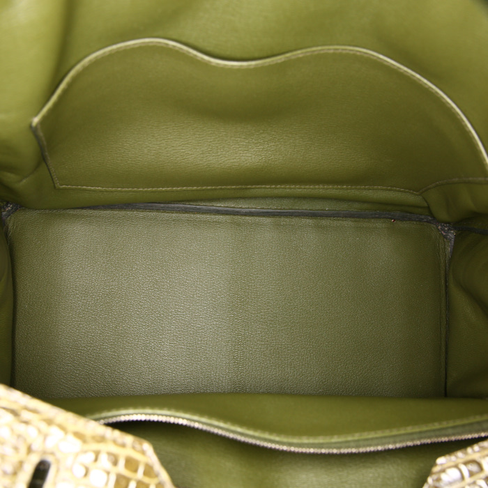 Bolso de mano Hermes Birkin 35 cm en cocodrilo porosus verde Canopée - Detail D2