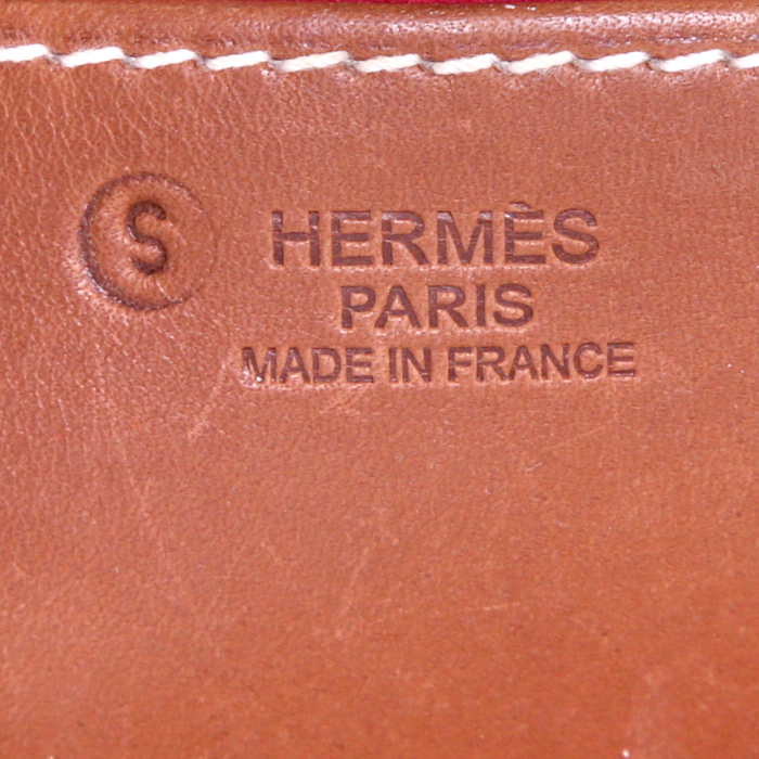 Sac cabas Hermès Sceau en feutrine marron et cuir Barénia fauve - Detail D3
