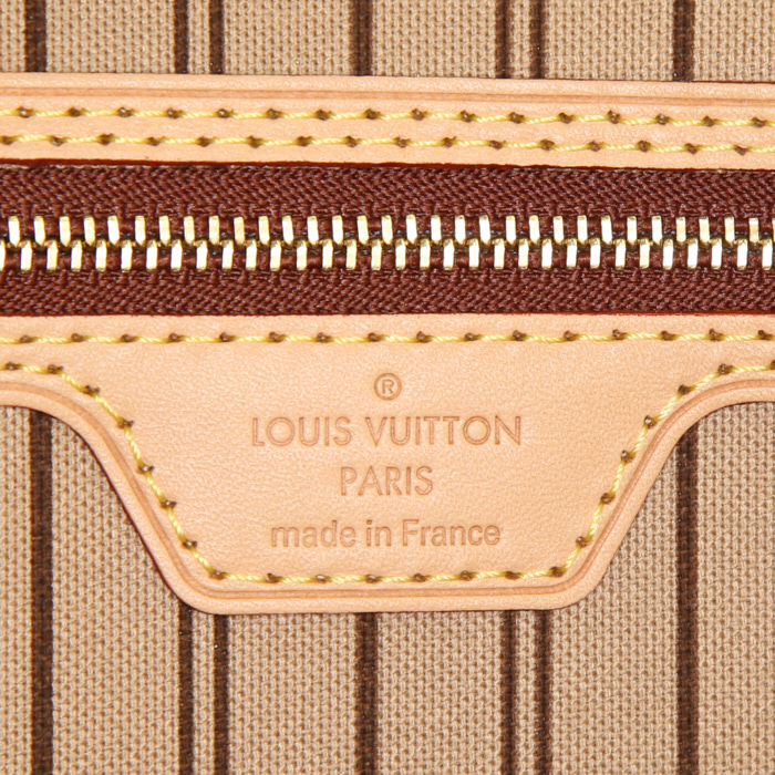 Shopping bag Louis Vuitton Neverfull modello grande in tela monogram e pelle naturale - Detail D3
