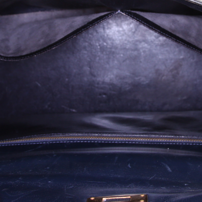 Bolso de mano Hermes Kelly 35 cm en cuero box azul marino - Detail D2